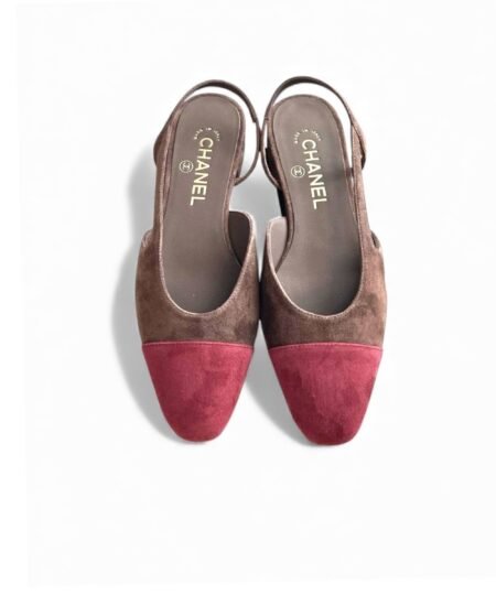 Chanel Suede Two-Tone Slingback Flats Brown/Burgundy For Women
