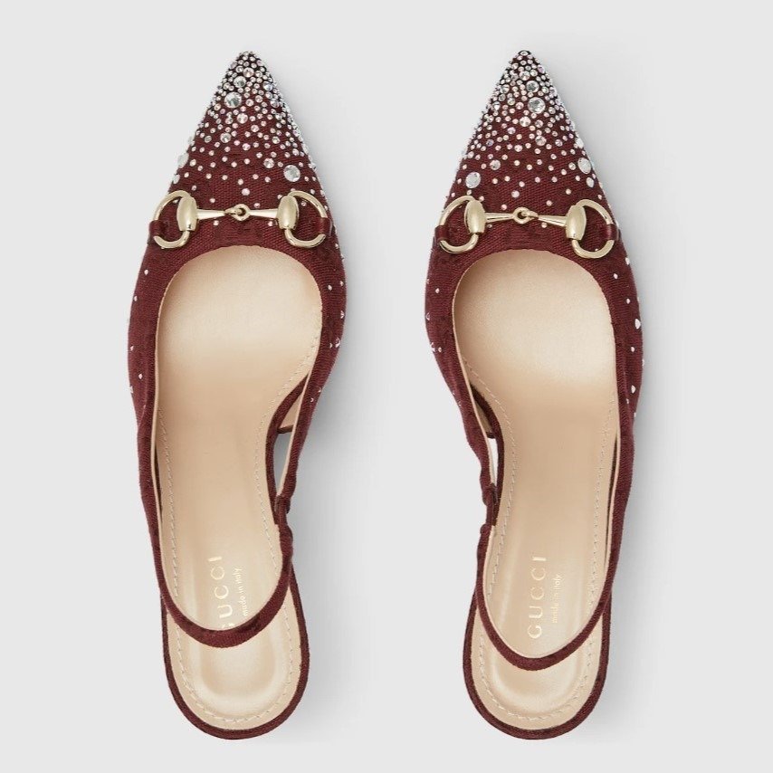 Gucci Slingback Pump With Crystal Horsebit Rosso Ancora Red For Women 812176 FAD21 8552 - Image 5
