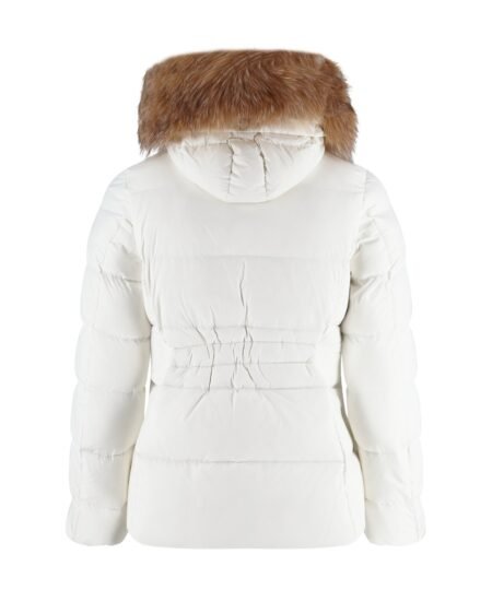 Alternative view of Moncler Boed Hooded Shearling-Trimmed Short Down Jacket White For Women
