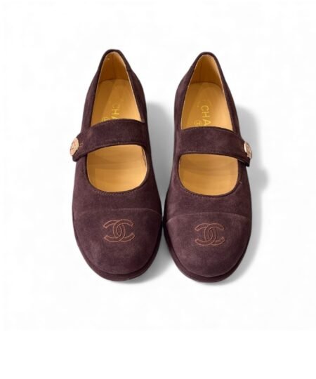 Chanel Mary Jane Flats Burgundy Suede For Women