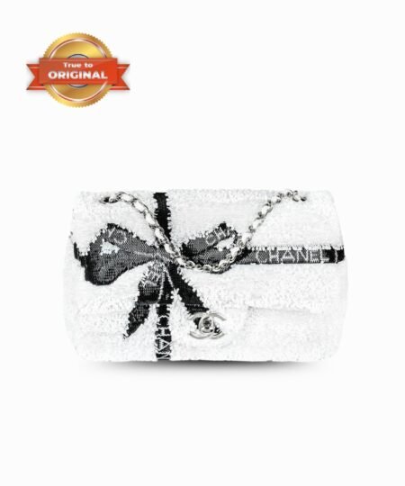 [True-to-ORIGINAL] Chanel Sequin Bow Mini Flap Bag White For Women 7.9in/20cm