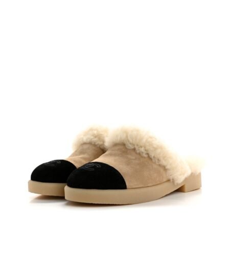 Chanel Shearling Two-Tone Mules Beige/Black For Women