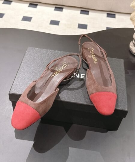 Alternative view of Chanel Suede Two-Tone Slingback Flats Brown/Burgundy For Women