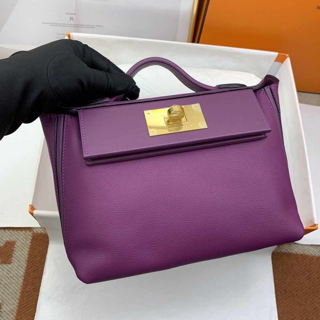 Hermes 24/24 Mini Evercolor Swift Purple For Women, Women’s Handbags, Shoulder Bag 8.2in/21cm - Image 8
