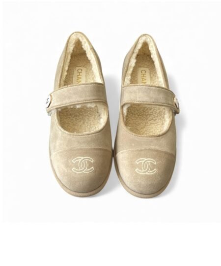Chanel Mary Jane Flats Beige Suede Shearling For Women