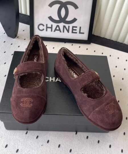 Alternative view of Chanel Mary Jane Flats Burgundy Suede Shearling For Women