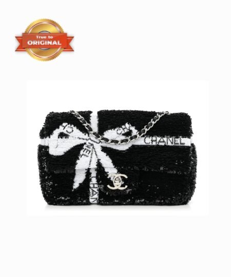 [True-to-ORIGINAL] Chanel Sequin Bow Mini Flap Bag Black For Women 7.9in/20cm