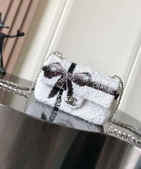 Alternative view of [True-to-ORIGINAL] Chanel Sequin Bow Mini Flap Bag White For Women 7.9in/20cm