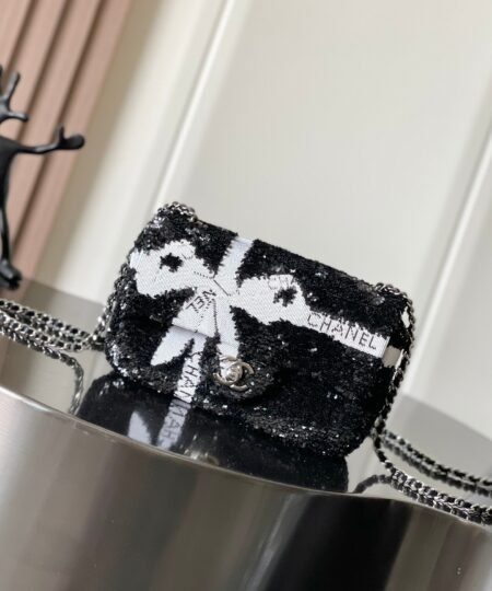 Alternative view of [True-to-ORIGINAL] Chanel Sequin Bow Mini Flap Bag Black For Women 7.9in/20cm