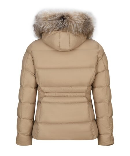 Alternative view of Moncler Boed Hooded Shearling-Trimmed Short Down Jacket Beige For Women
