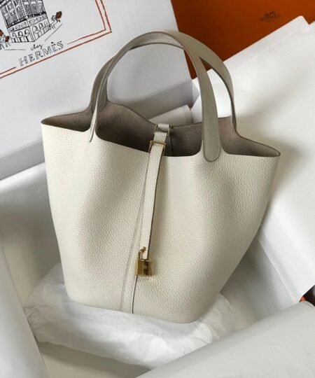 Hermes Picotin Lock 18 White Bag With Gold-Toned Hardware For Women, Women’s Handbags 7.1in/18cm