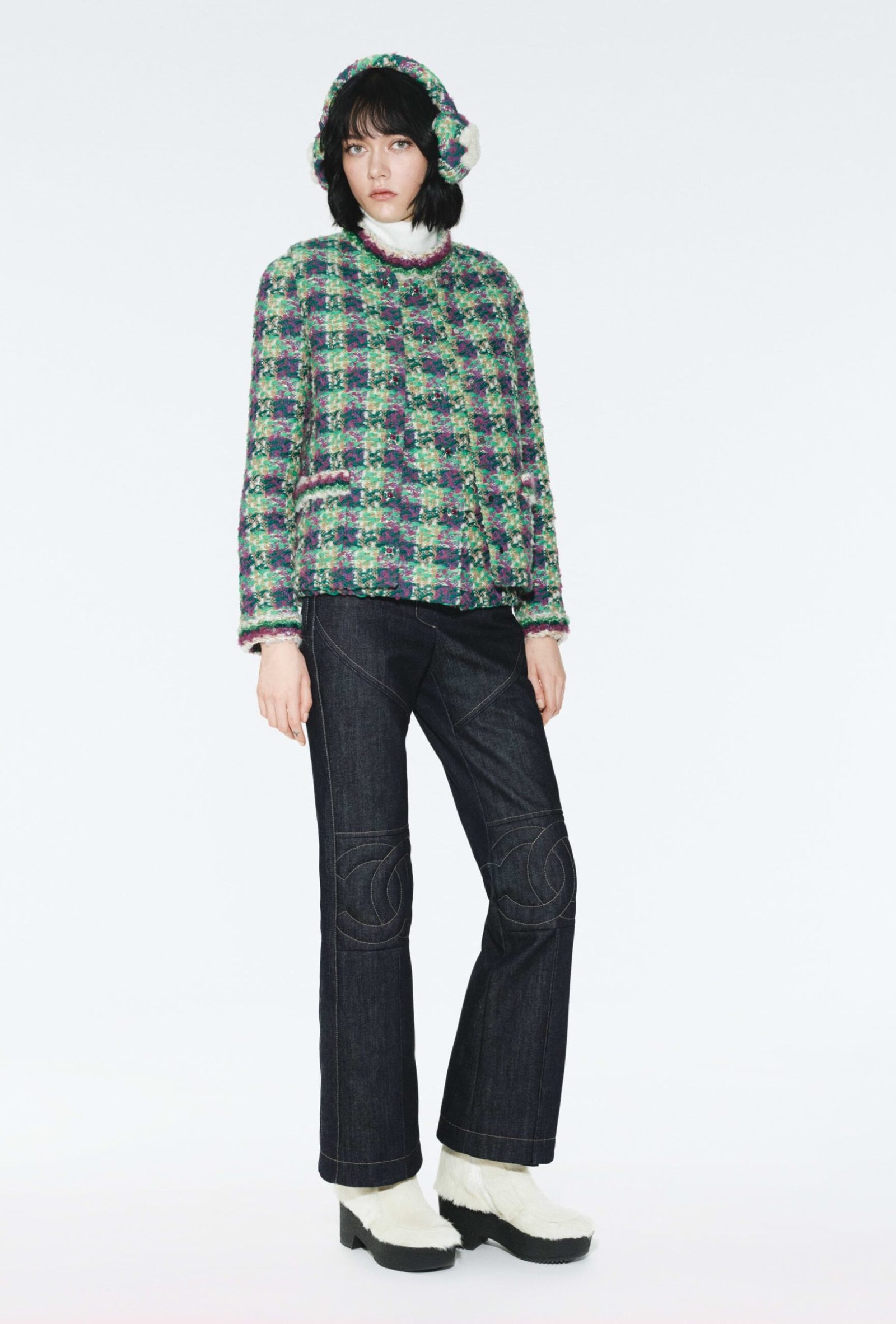 Chanel Logo CC Earmuffs Green And Purple For Women - Image 4