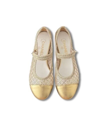 Chanel Gold Mesh Mary Jane Flats For Women