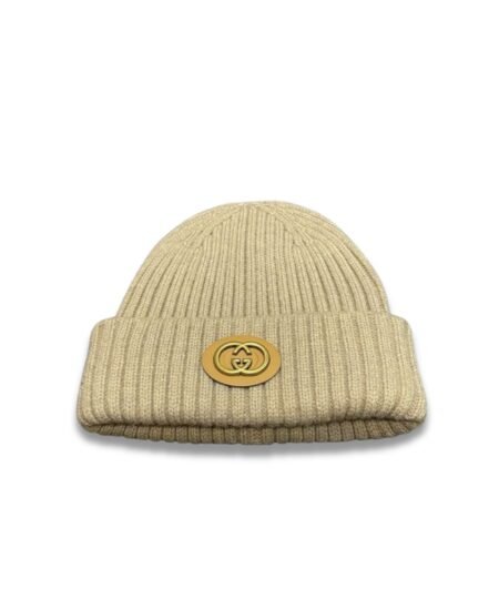 Gucci Logo Ribbed Knit Beanie Beige