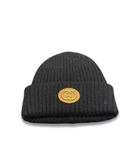 Gucci Logo Ribbed Knit Beanie Black