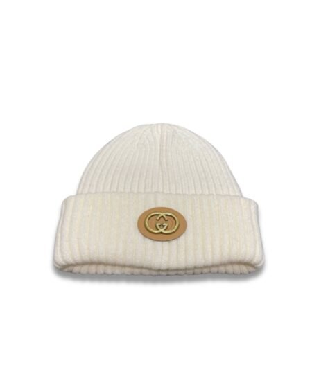 Gucci Logo Ribbed Knit Beanie Ivory