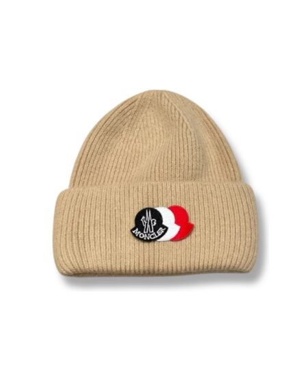 Moncler Classic Logo Knit Beanie Hat Beige