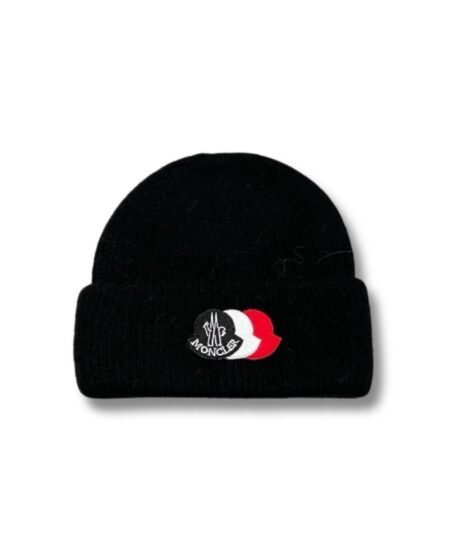 Moncler Classic Logo Knit Beanie Hat Black