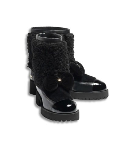 Chanel Shearling Ankle Short Boots Black 44mm For Women – G46636-B21528-94305