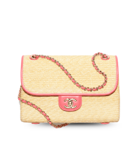 Chanel Small Flap Bag Dark Beige/Coral Straw For Women 9.1in/23cm AS6017-B22647-U6028