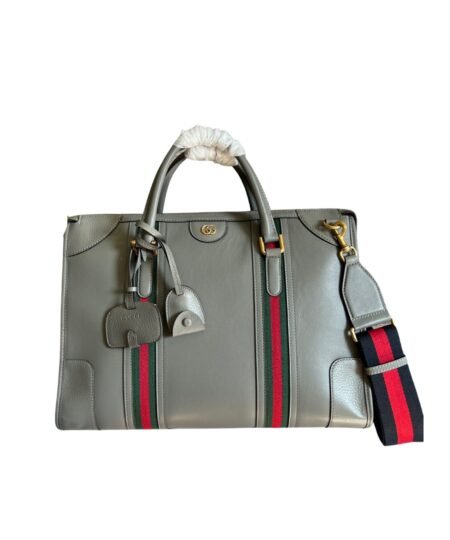 Gucci Double G-Detailed Smooth Large Handbag Grey/Brown/White For Men 15.7 in/ 40 cm ‎