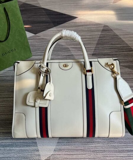Alternative view of Gucci Double G-Detailed Smooth Large Handbag Grey/Brown/White For Men 15.7 in/ 40 cm ‎