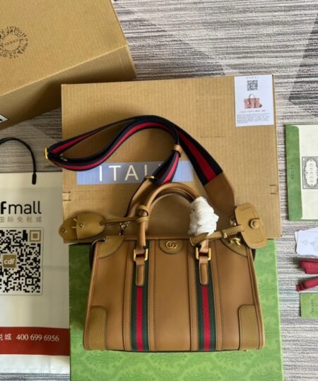 Alternative view of Gucci Small Bauletto Top Handle Bag With Double G White/Brown For Men 10.6in/27cm