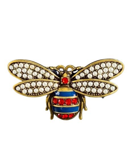 Gucci Bee Series Pearl Red Diamond Bee Brooch Gold For Women