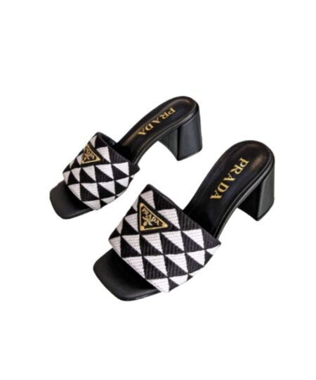 Prada Triangle Slip-On Sandals Black For Women