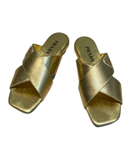 Prada Cross Straps Slides Gold For Women