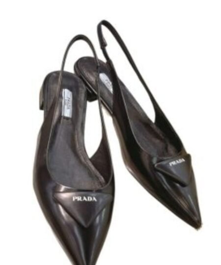 Prada Brushed Slingback Pumps Light Black For Women 0.4 in/ 1 cm