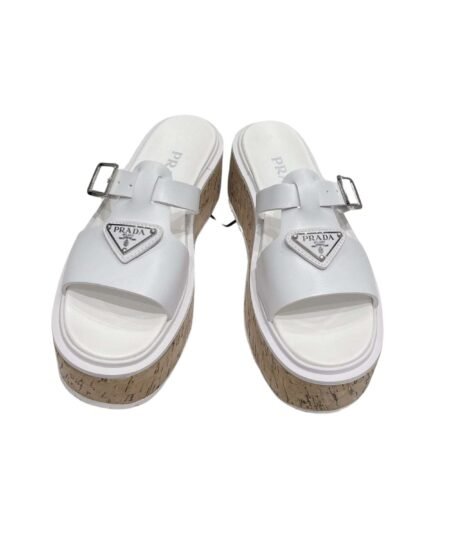 Prada Rubber Wedge Platform Slippers White For Women