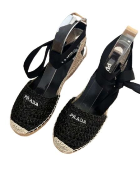 Linen Espadrille Wedge Sandals Black For Women