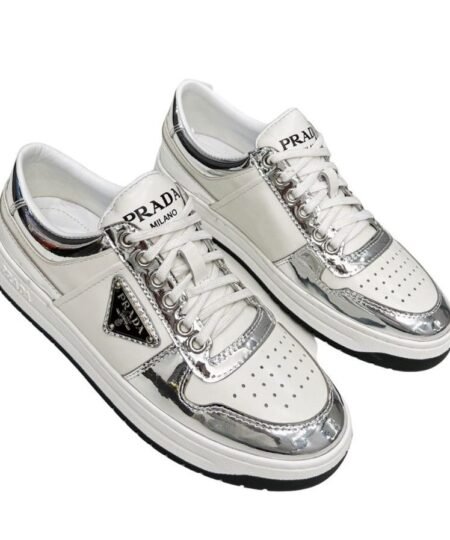Prada Downtown Metallic Sneakers White For Women 1.2 in/ 3 cm