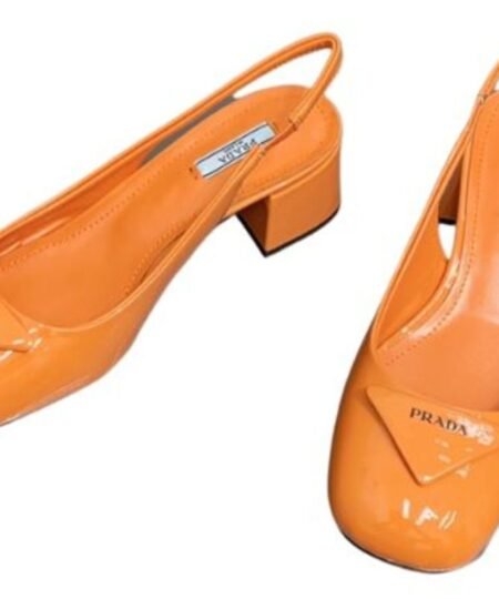 Prada Patent Slingback Pumps Orange For Women 2.1 in/ 5.5 cm
