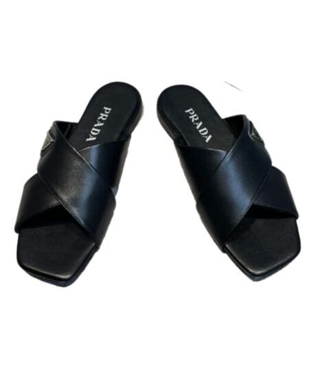 Prada Cross Straps Slides Black For Women