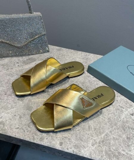 Alternative view of Prada Cross Straps Slides Gold For Women