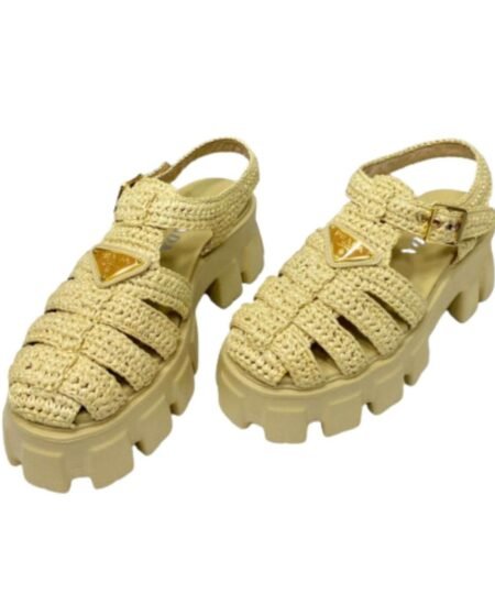 Prada Monolith Crochet Cage Sandals Yellow For Women
