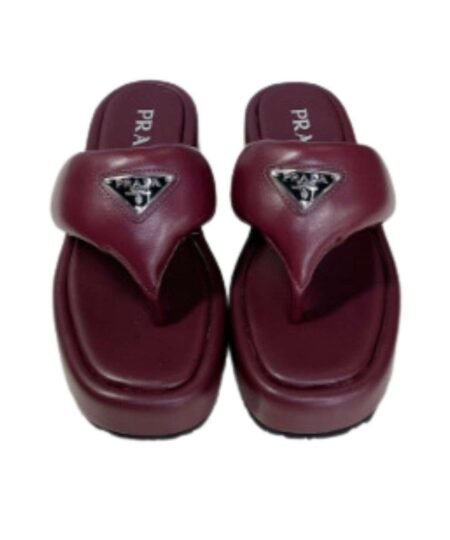 Prada Soft Padded Nappa Wedge Sandals Burgundy For Women