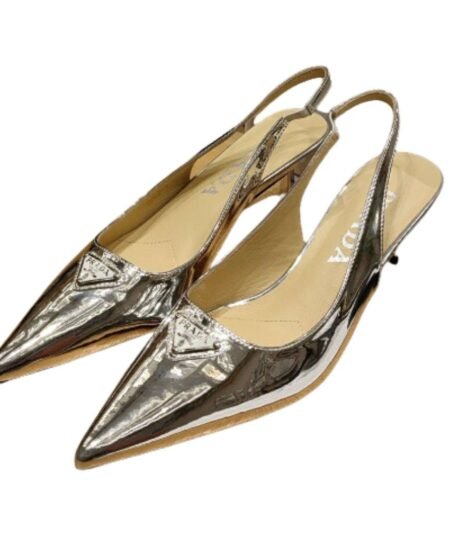 Prada Slingback Spike Pumps Silver For Women