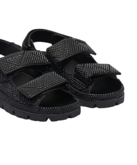 Prada Satin Sandals With Crystals Black For Women 0.8 in/ 2cm 1X013N_2AWL_F0002_F_020