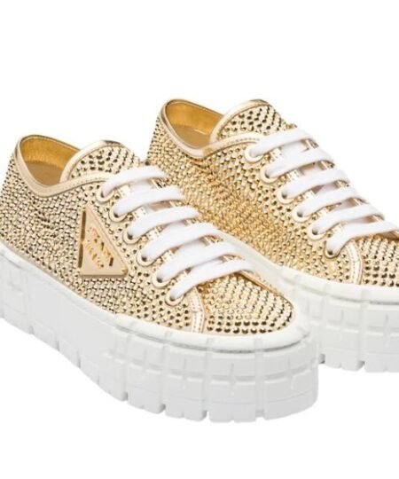 Prada Sneakers With Crystals Gold Tone For Women 1.9 in/ 5 cm 1E019N_2AWL_F0522_F_050
