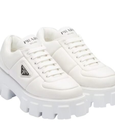 Prada Soft Padded Nappa Lace-Up Shoes White For Women 2.1 in/ 5.5 cm 1E119N_2DL8_F0009_F_055