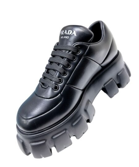 Prada Soft Padded Nappa Lace-Up Shoes Black For Women 2.1 in/ 5.5 cm