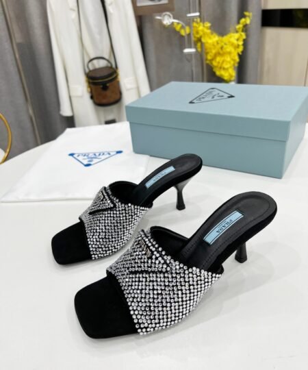 Alternative view of Prada Satin Heeled Sandals With Crystals Silver For Women 2.55in/65mm PRD 1XX608_2AWL_F0T7O_F_065