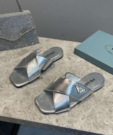 Alternative view of Prada Cross Straps Slides Silver For Women