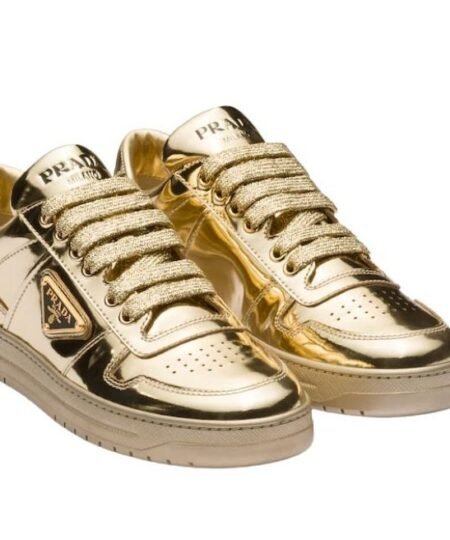 Prada Downtown Metallic Sneakers Gold Tone For Women 1.2 in/ 3 cm 1E792M_3AU1_F0522_F_030
