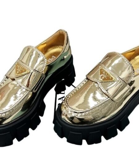 Prada Monolith Ombré Brushed Loafers Gold Tone For Women 2.1 in/ 5.5cm