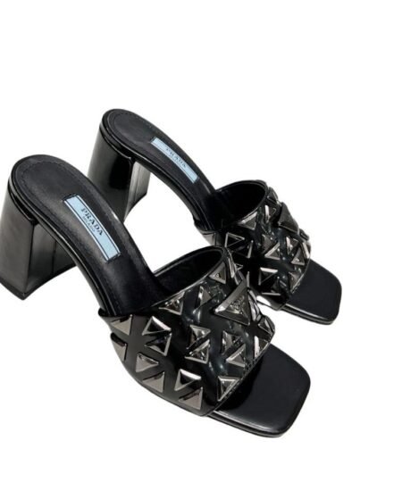 Prada Studded Metallic Mules Black For Women 2.6 in/ 6.5cm