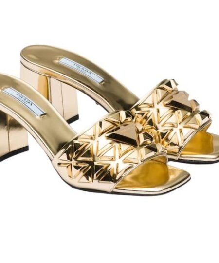 Prada Studded Metallic Mules Gold Tone For Women 2.6 in/ 6.5cm 1XX647_3LL5_F0522_F_065